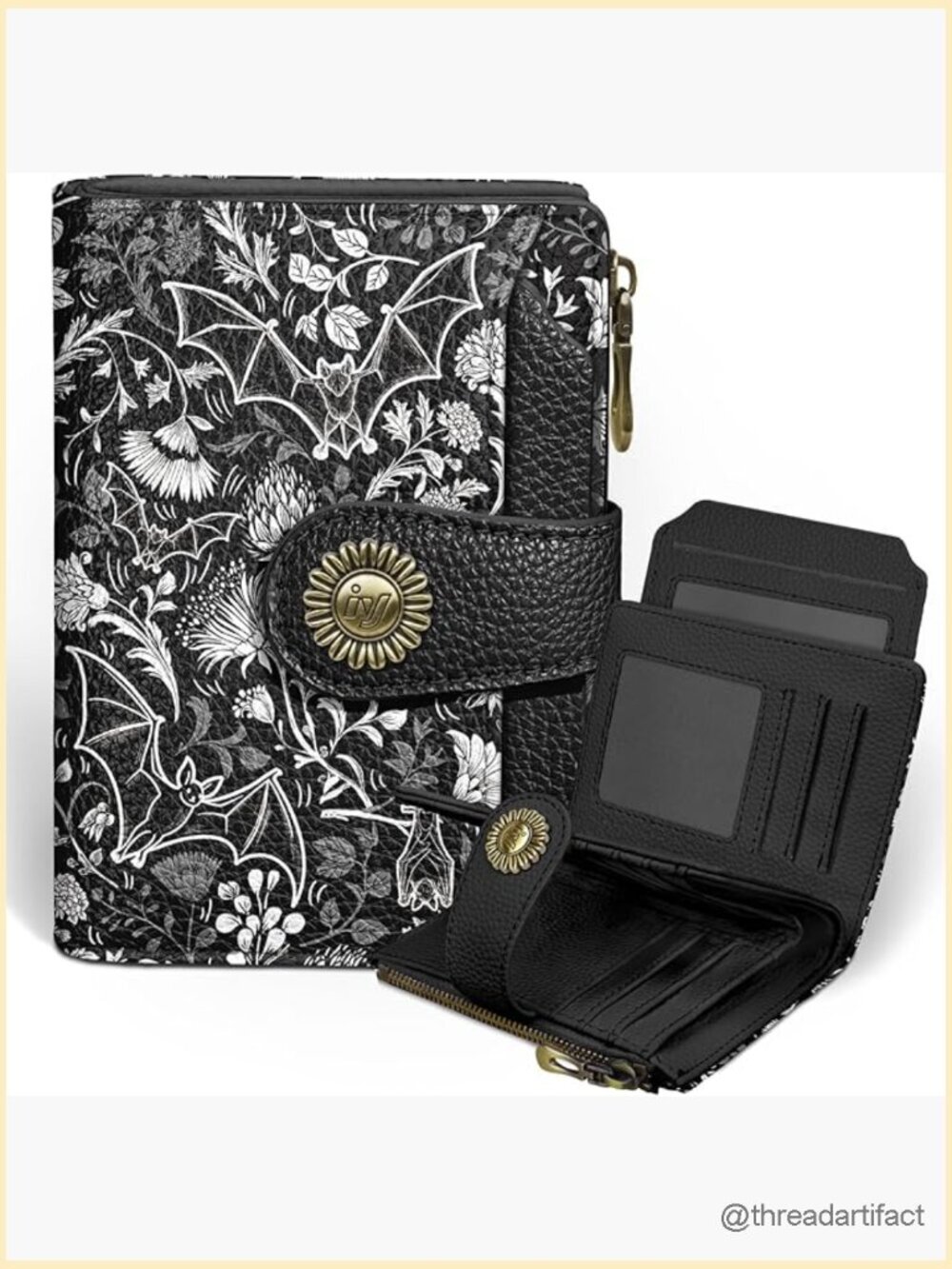 RFID Blocking Bat Wallet with 14 Card Slots, Zipper Coin Pocket, Bifold